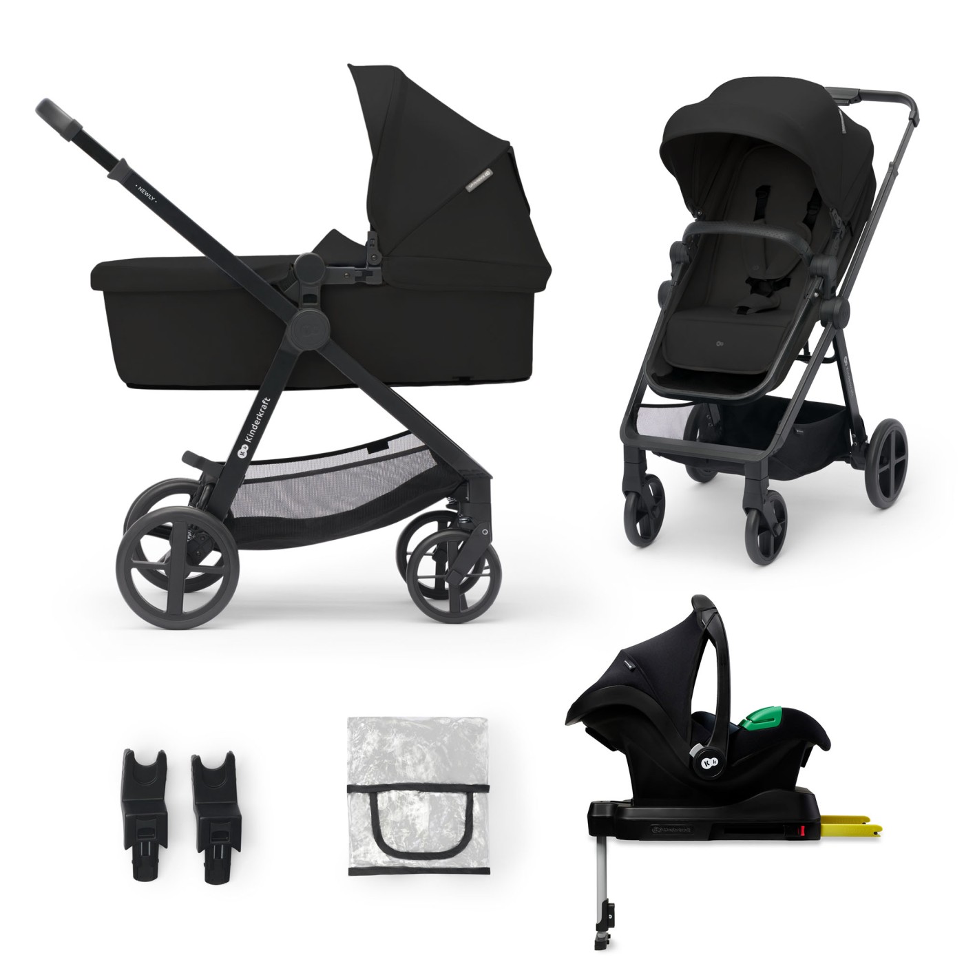 Jucării și jocuri - CARUCIOR KINDERKRAFT NEWLY, 4 IN 1, CLASSIC BLACK