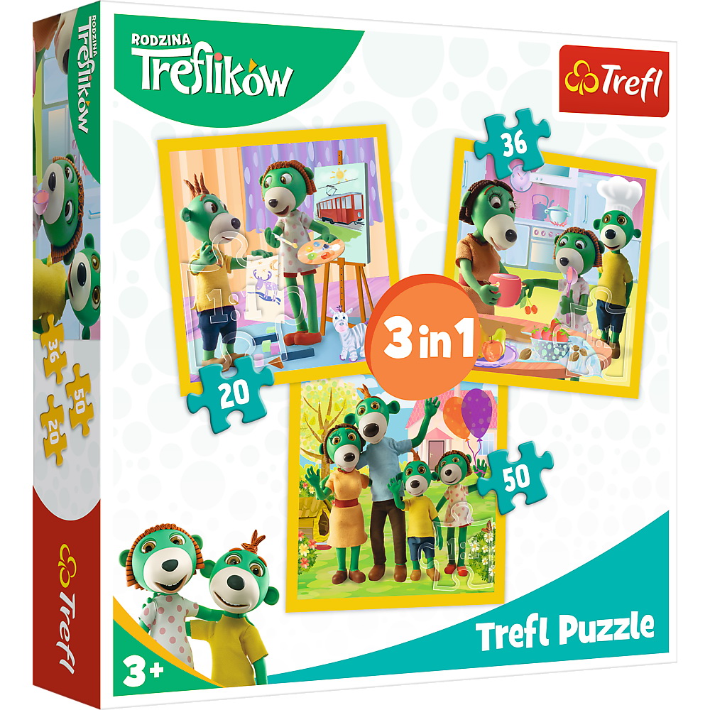 Jucării și jocuri - PUZZLE TREFL 3IN1 DISTRACTIE IN FAMILIA TREFILIKI