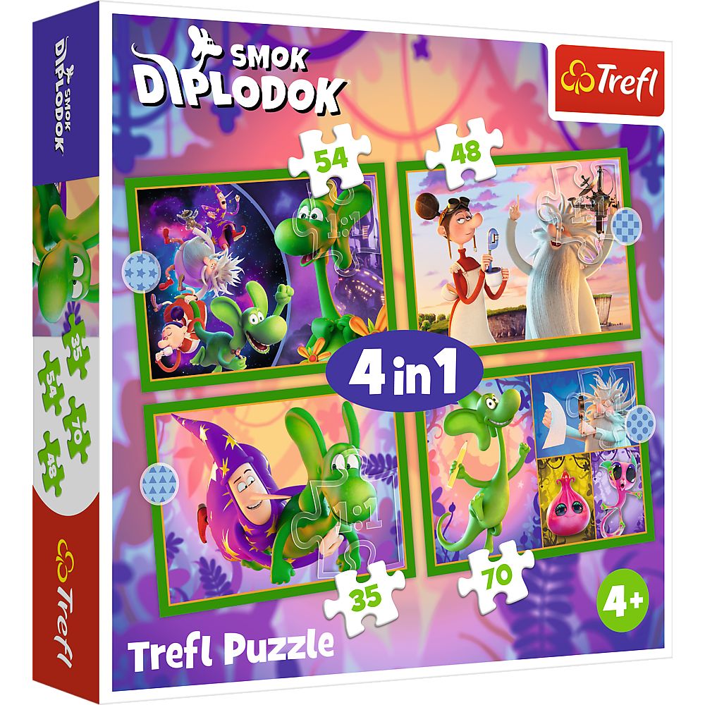 Jucării și jocuri - PUZZLE TREFL 4IN1 LUMEA DRAGONULUI DIPLODOK