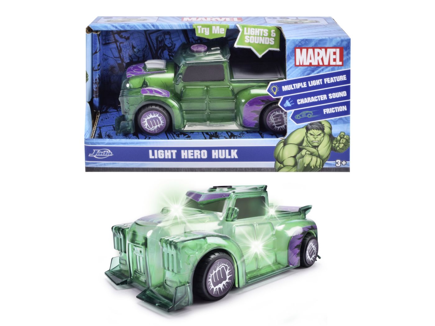 Jucării și jocuri - JADA MARVEL MASINUTA LIGHT HERO HULK CU SUNETE SI LUMINI SCARA 1:32