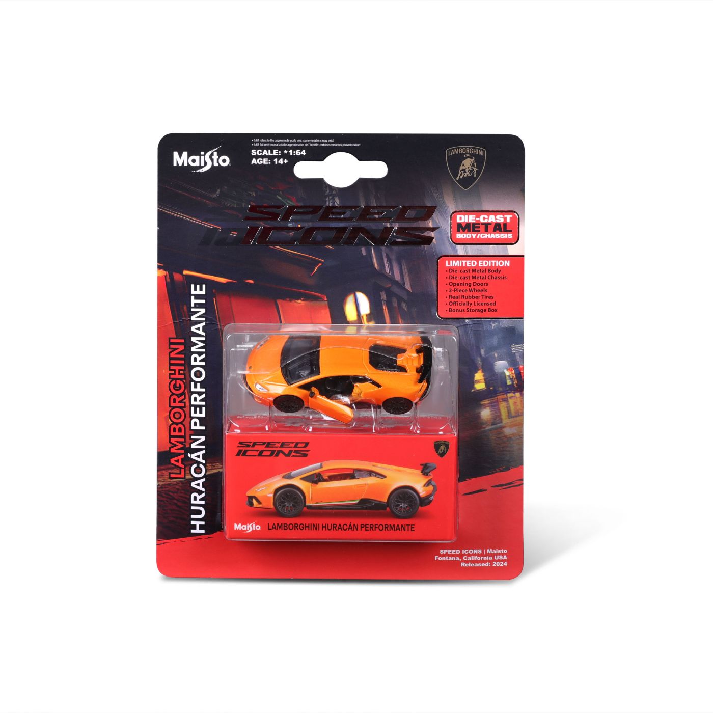 Mașinuțe de jucărie - MAISTO MASINUTA METALICA SPEED ICONS LAMBORGHINI HURACAN PERFORMANTE ORANGE SCARA 1 LA 64