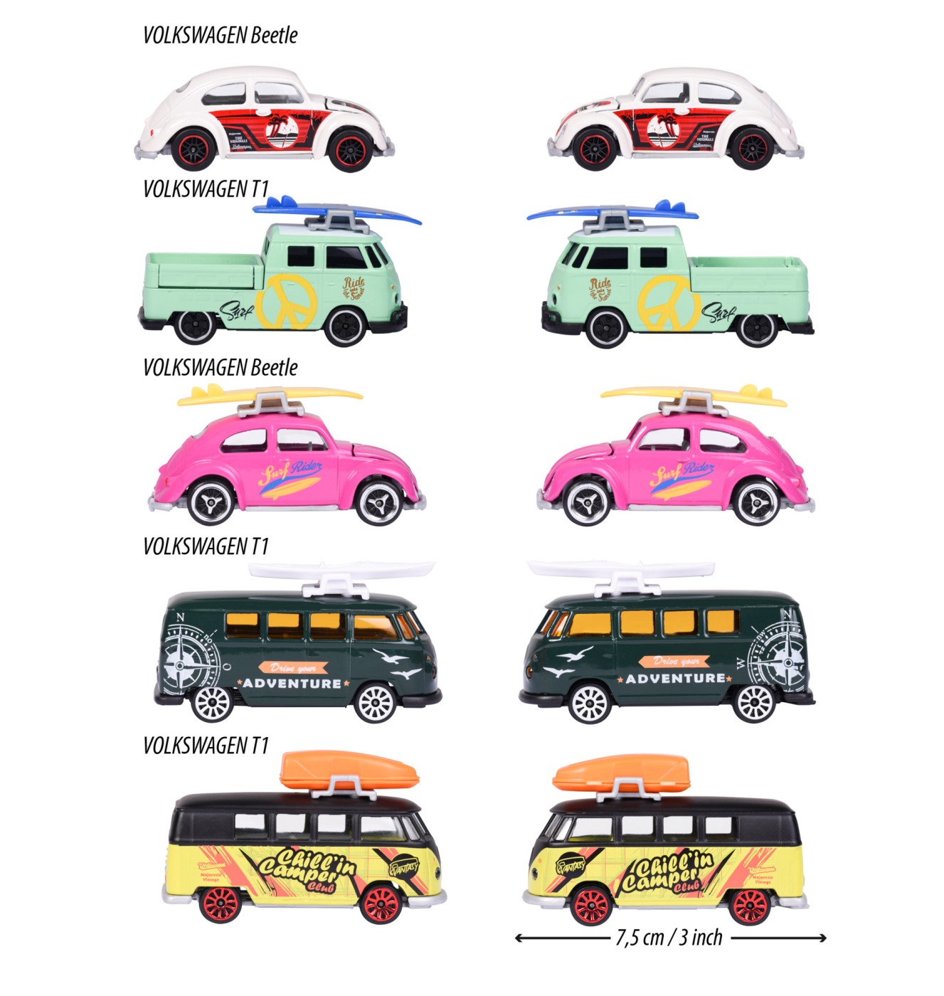 MAJORETTE SET 5 MASINUTE DIN METAL VOLKSWAGEN 7.5CM [3]