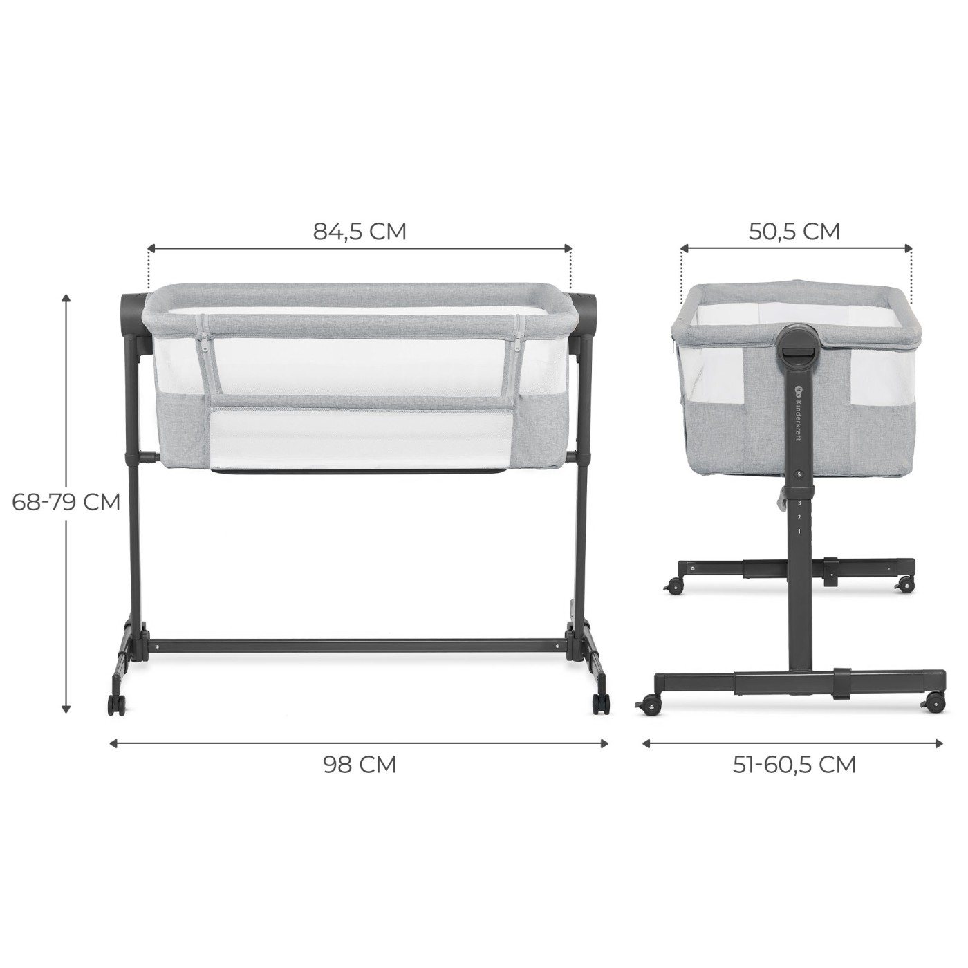 PATUT CO-SLEEPER KINDERKRAFT NESTEE UP 2, GRI DESCHIS [7]