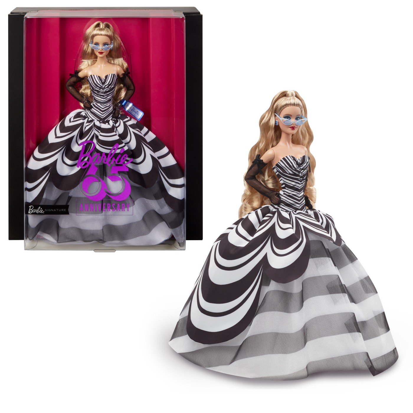BARBIE SIGNATURE ANIVERSARE 65 ANI PAPUSA BARBIE CU ROCHIE DE BAL ALB NEGRU [9]