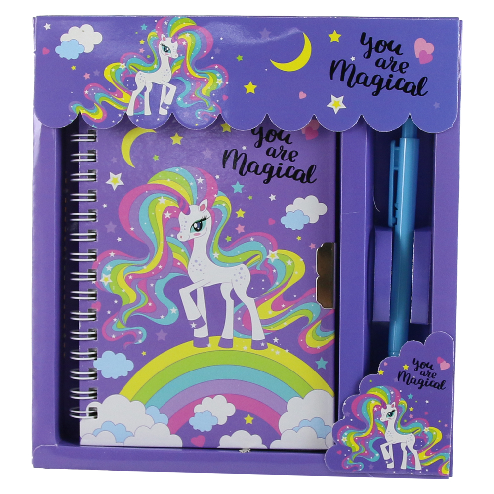 Agenda cu pix si lacat in cutie decorativa 18x19 cm unicorn [3]