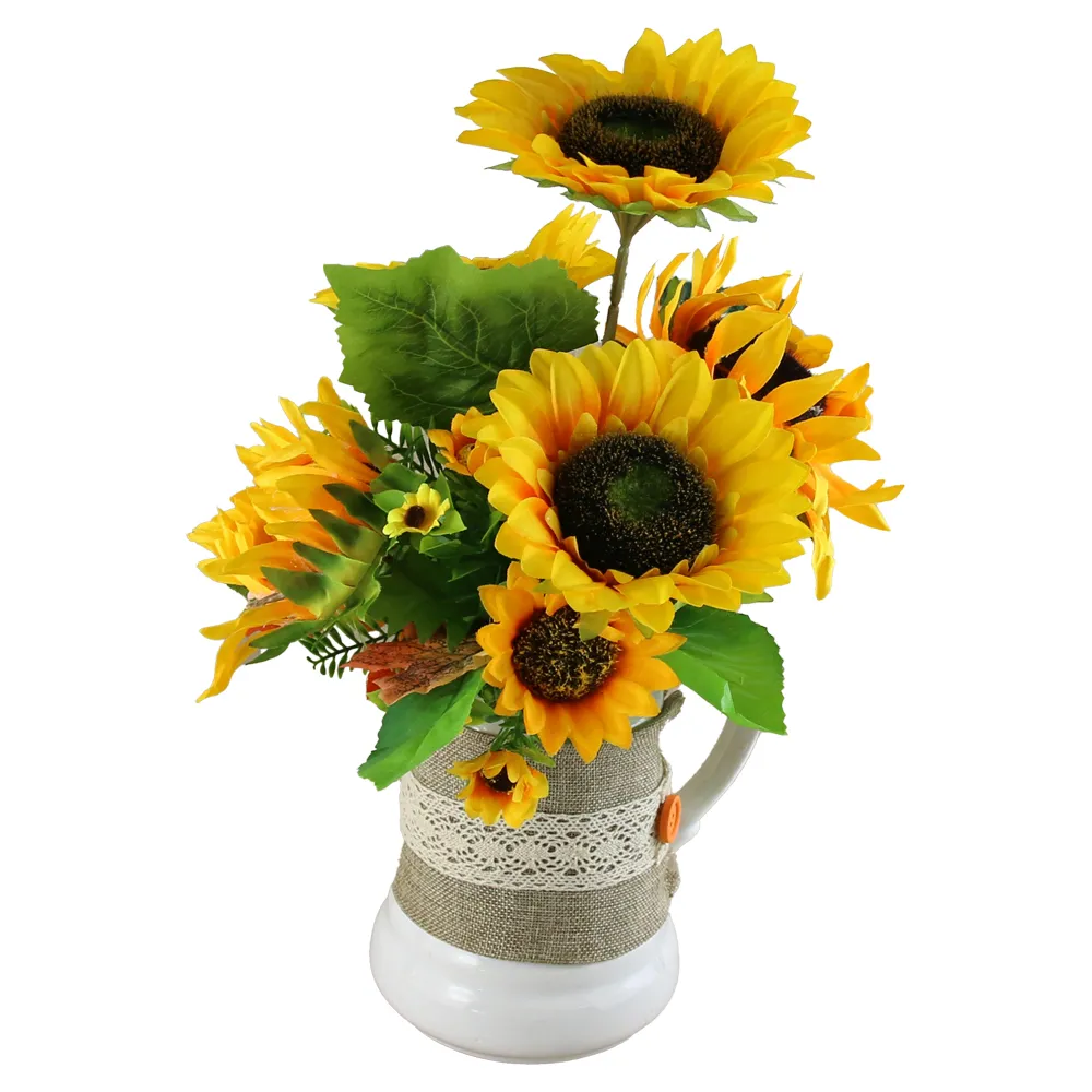 Aranjament de toamna cu floarea soarelui in cana ceramica 40cm [1]