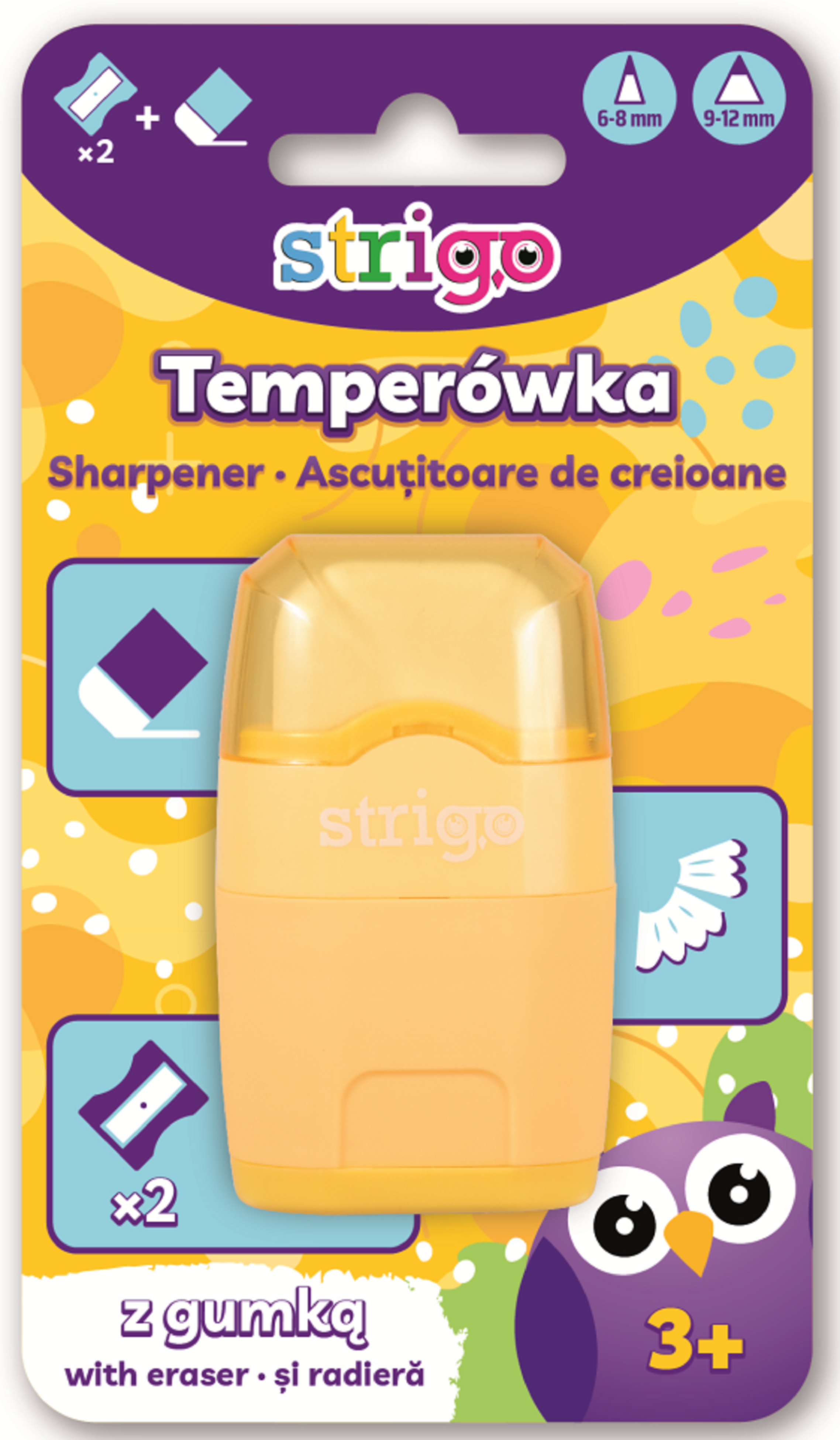Ascutitoare cu radiera Strigo Pastel culori diferite [2]
