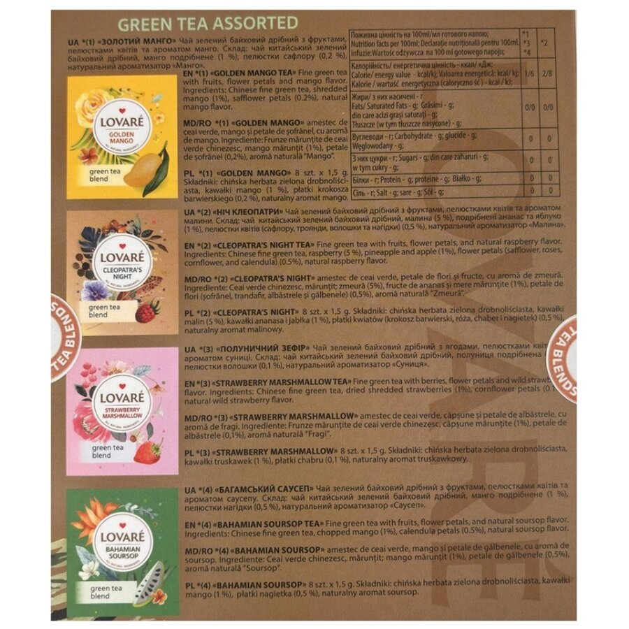 Ceai verde asortat Assorted Green Tea 32 plicuri x 1.5 g Lovare [3]