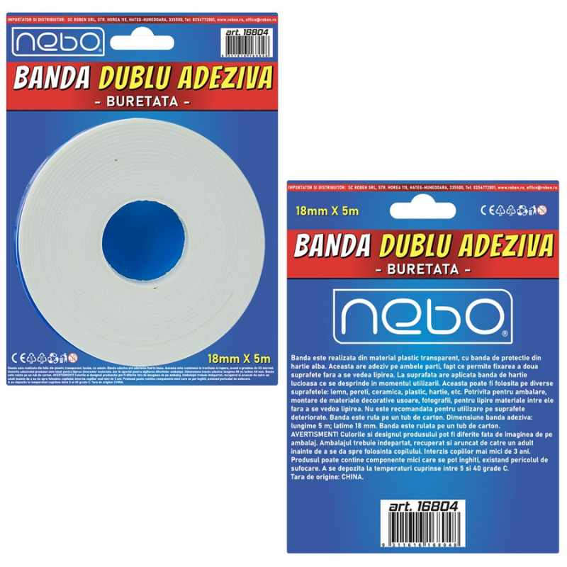 Banda dublu adeziva buretata 18mmx5m Nebo [2]