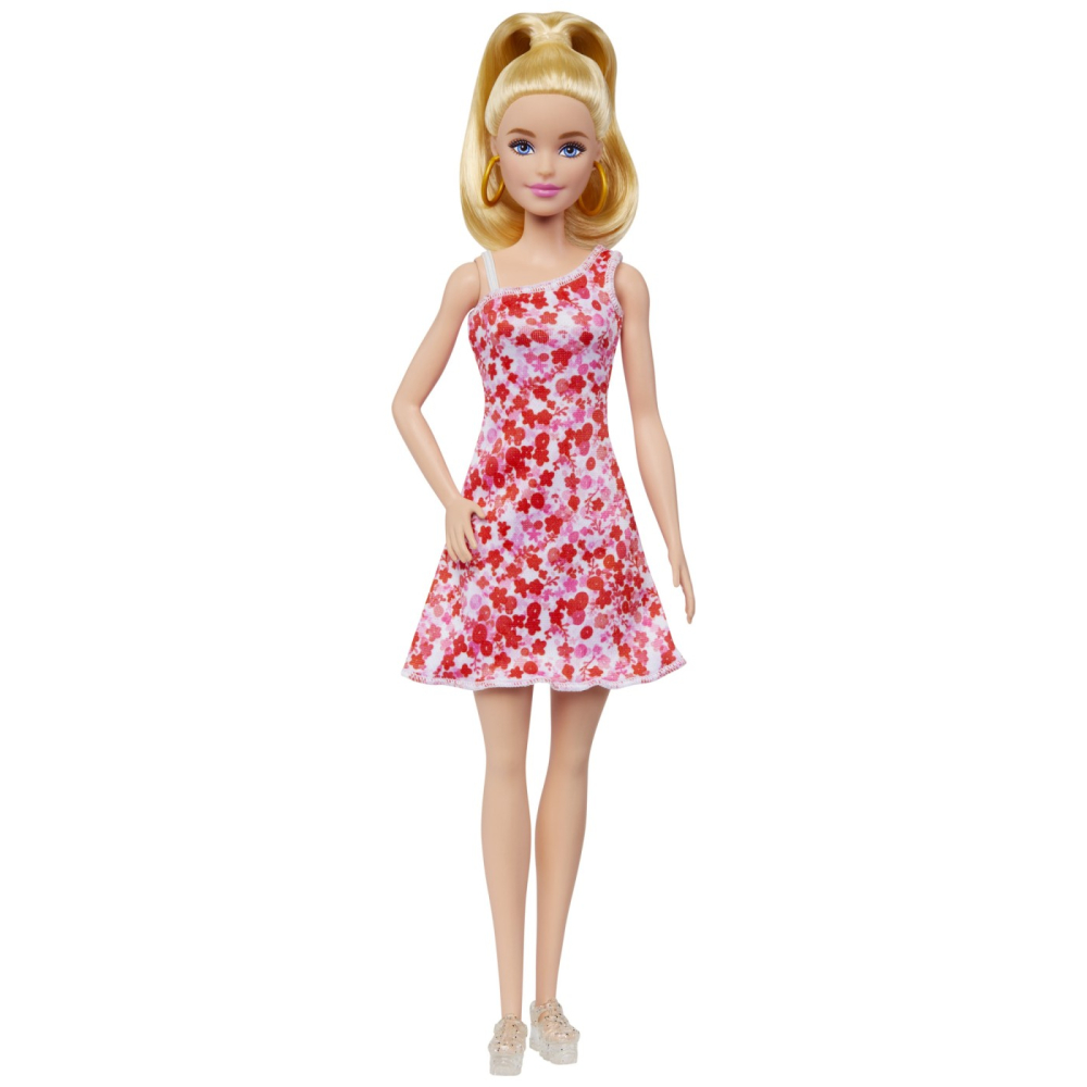 BARBIE PAPUSA BARBIE FASHIONISTA BLONDA CU PARUL PRINS IN COADA SI ROCHIE CU FLORICELE [4]