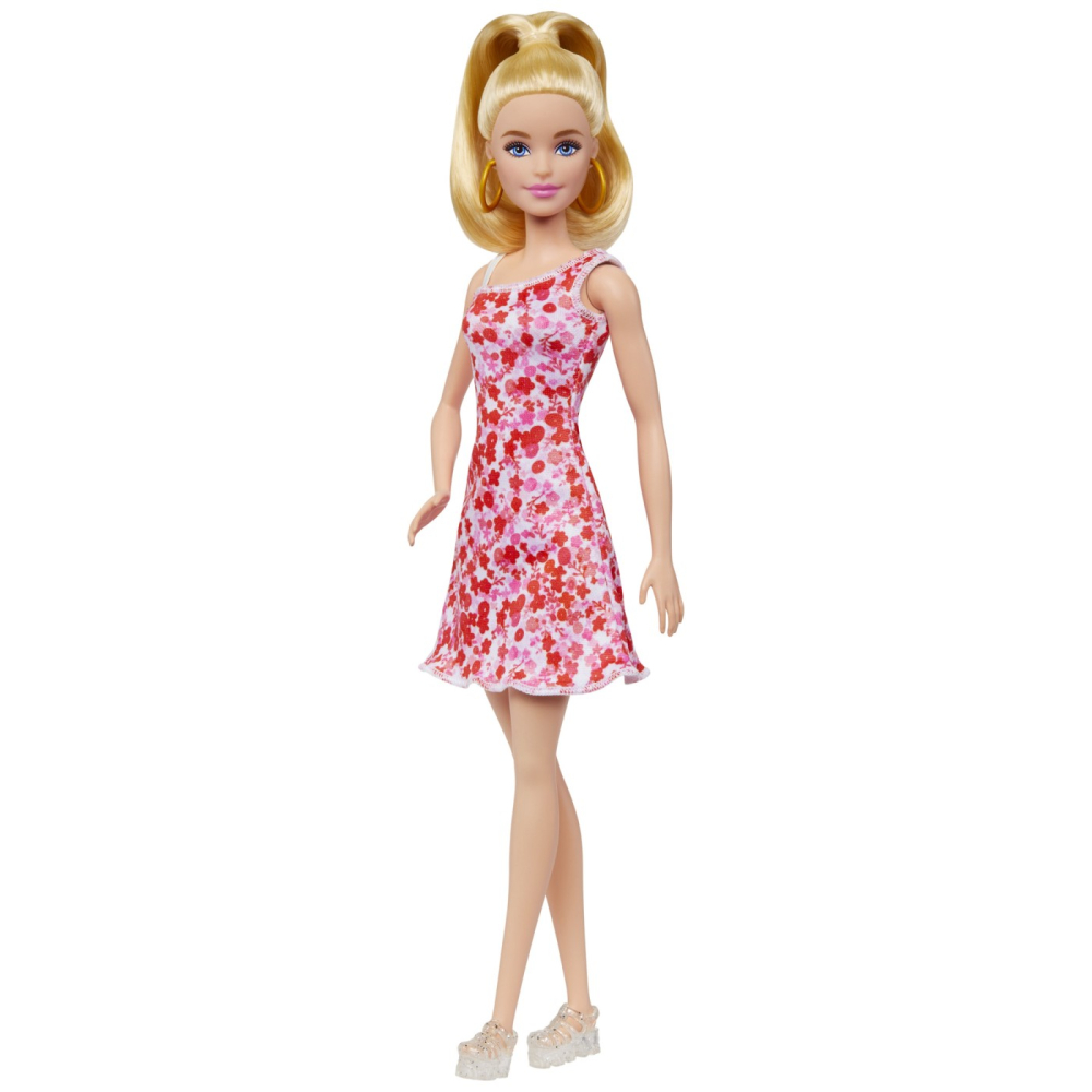 BARBIE PAPUSA BARBIE FASHIONISTA BLONDA CU PARUL PRINS IN COADA SI ROCHIE CU FLORICELE [5]