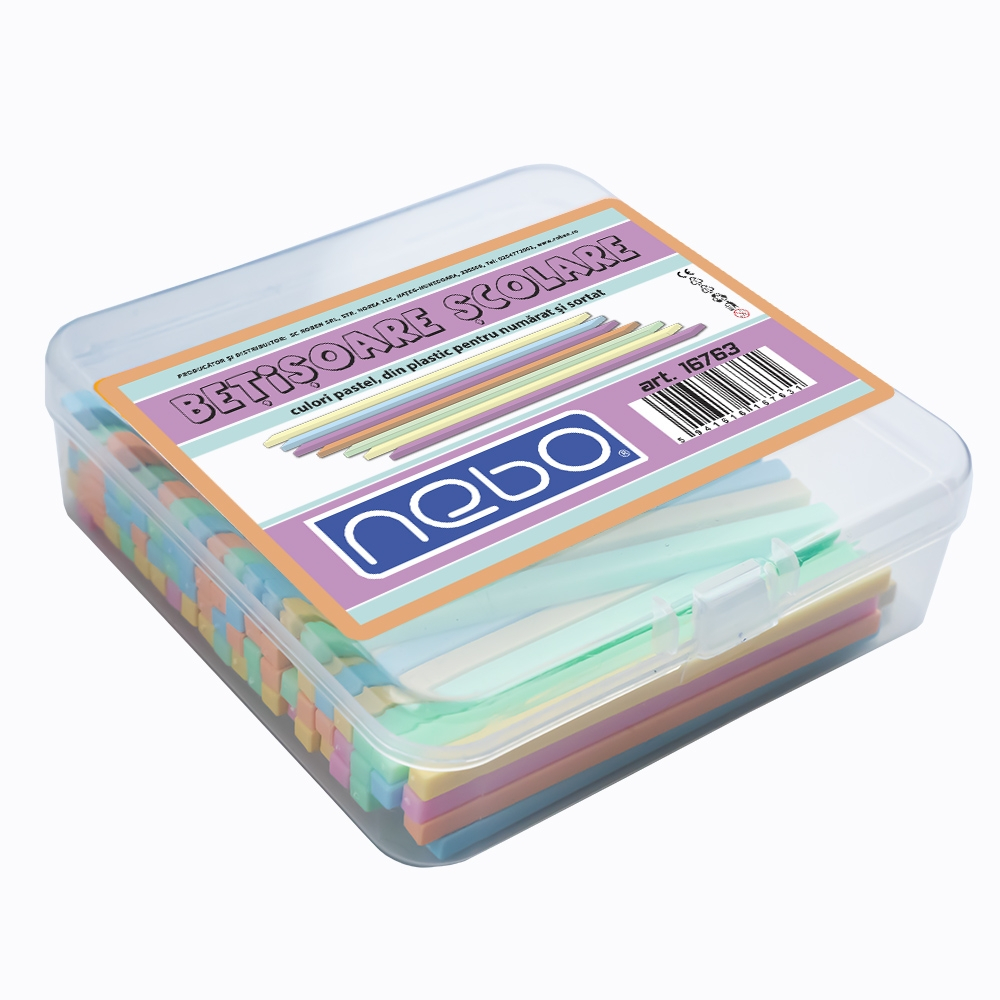 Betisoare scolare din plastic 100/set culori pastel Nebo [3]