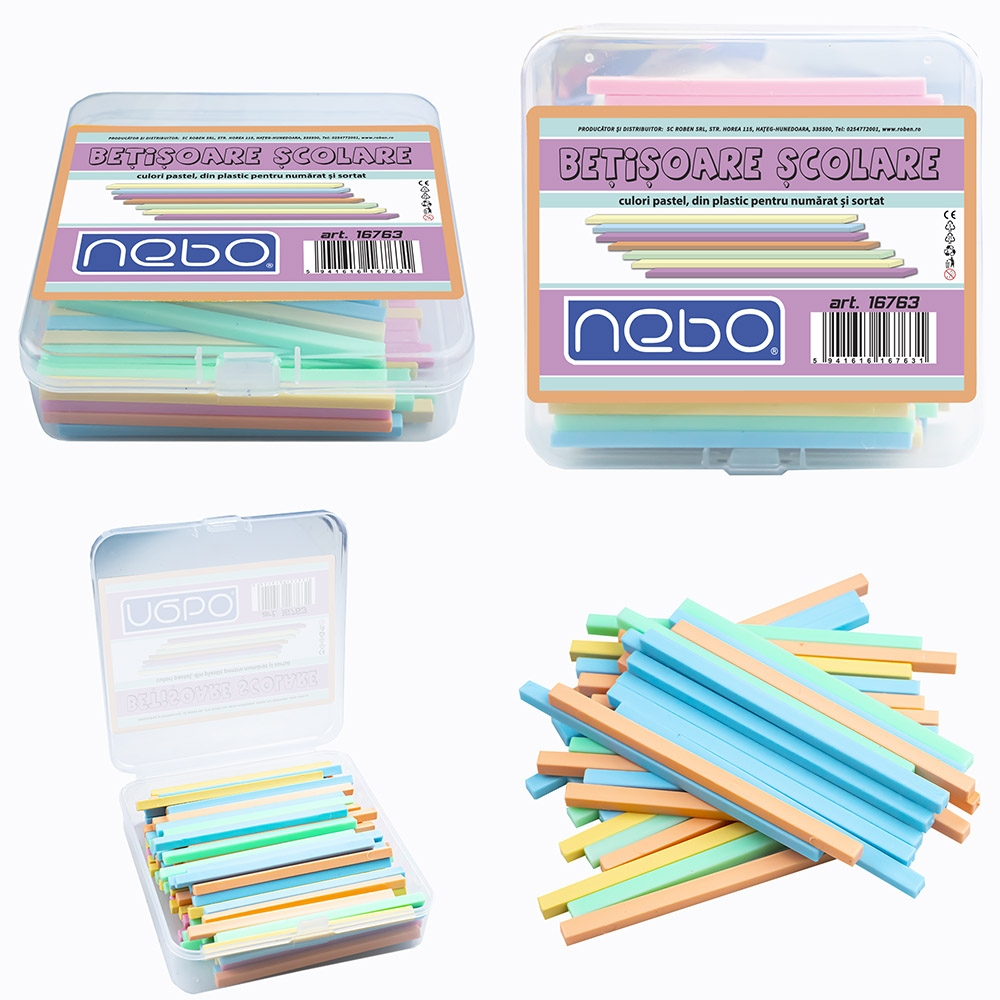 Betisoare scolare din plastic 100/set culori pastel Nebo [1]
