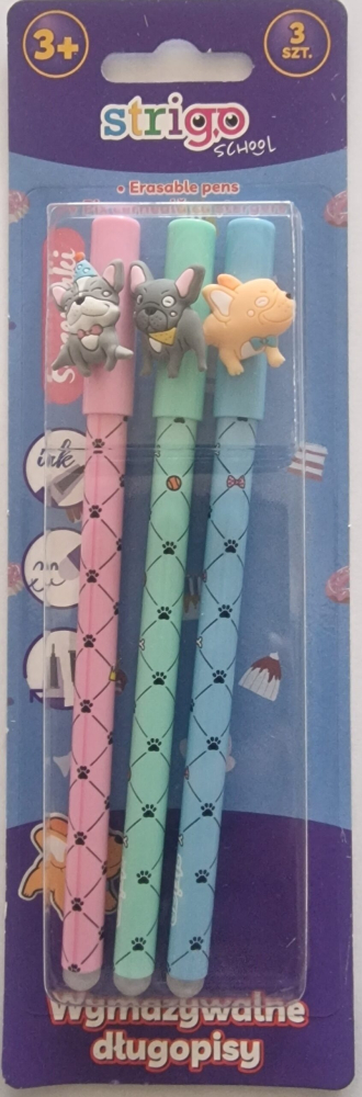 Set 3 pixuri cerneala cu stergere 0.5 mm Catelusi Strigo [1]