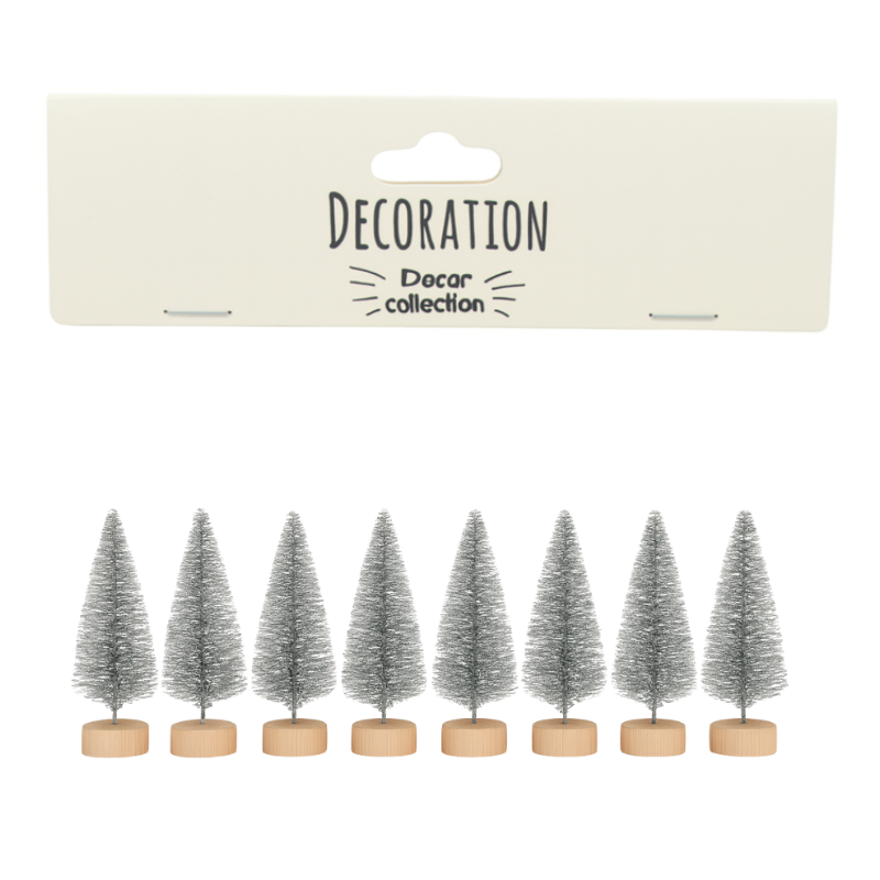 Brad ornamental cu sclipici plastic 6 cm argintiu 8/set [1]