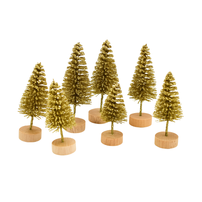 Brad ornamental cu sclipici plastic 6 cm auriu 8/set [2]