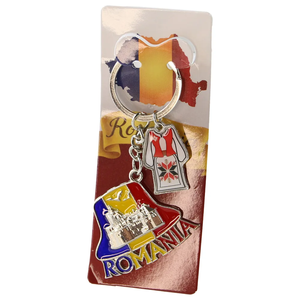 Breloc metalic Romania 5x9 cm palarie osan Castelul Bran [2]