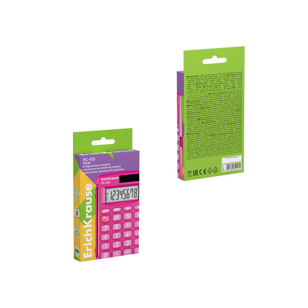 Calculator buzunar 8-Digit ErichKrause PC-103 Neon roz [4]
