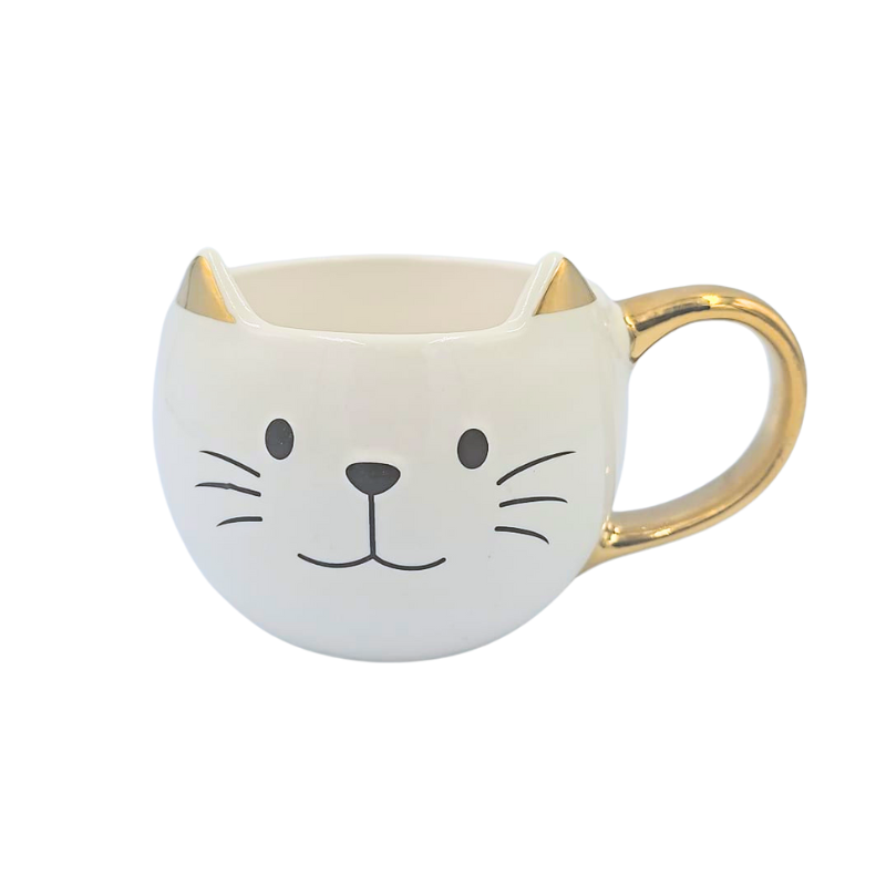 Cana ceramica pisica alb cu auriu 473 ml [1]