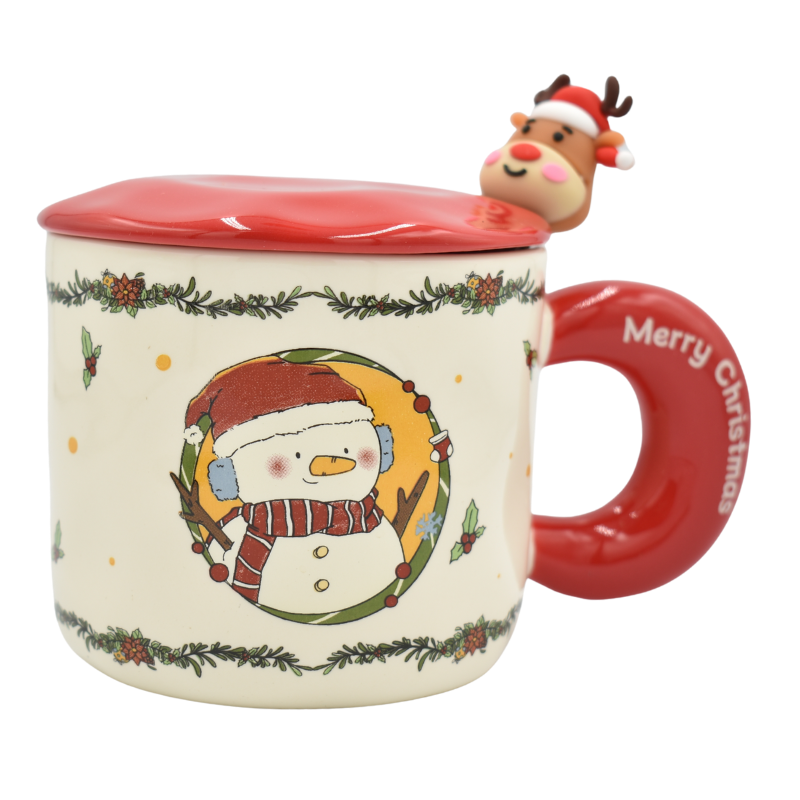 Cana Craciun din ceramica cu capac si lingurita 400 ml [3]