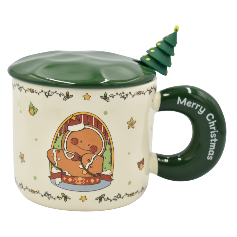 Cana Craciun din ceramica cu capac si lingurita 400 ml [2]