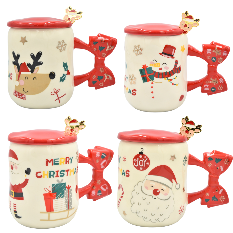 Cana Craciun din ceramica cu capac si lingurita 400 ml [1]