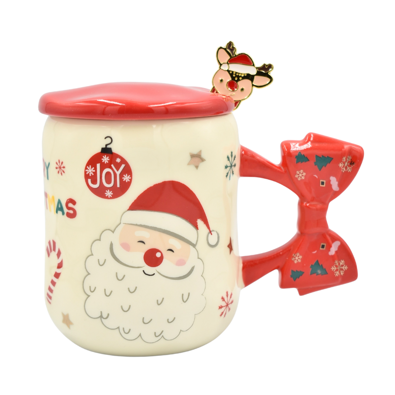 Cana Craciun din ceramica cu capac si lingurita 400 ml [5]