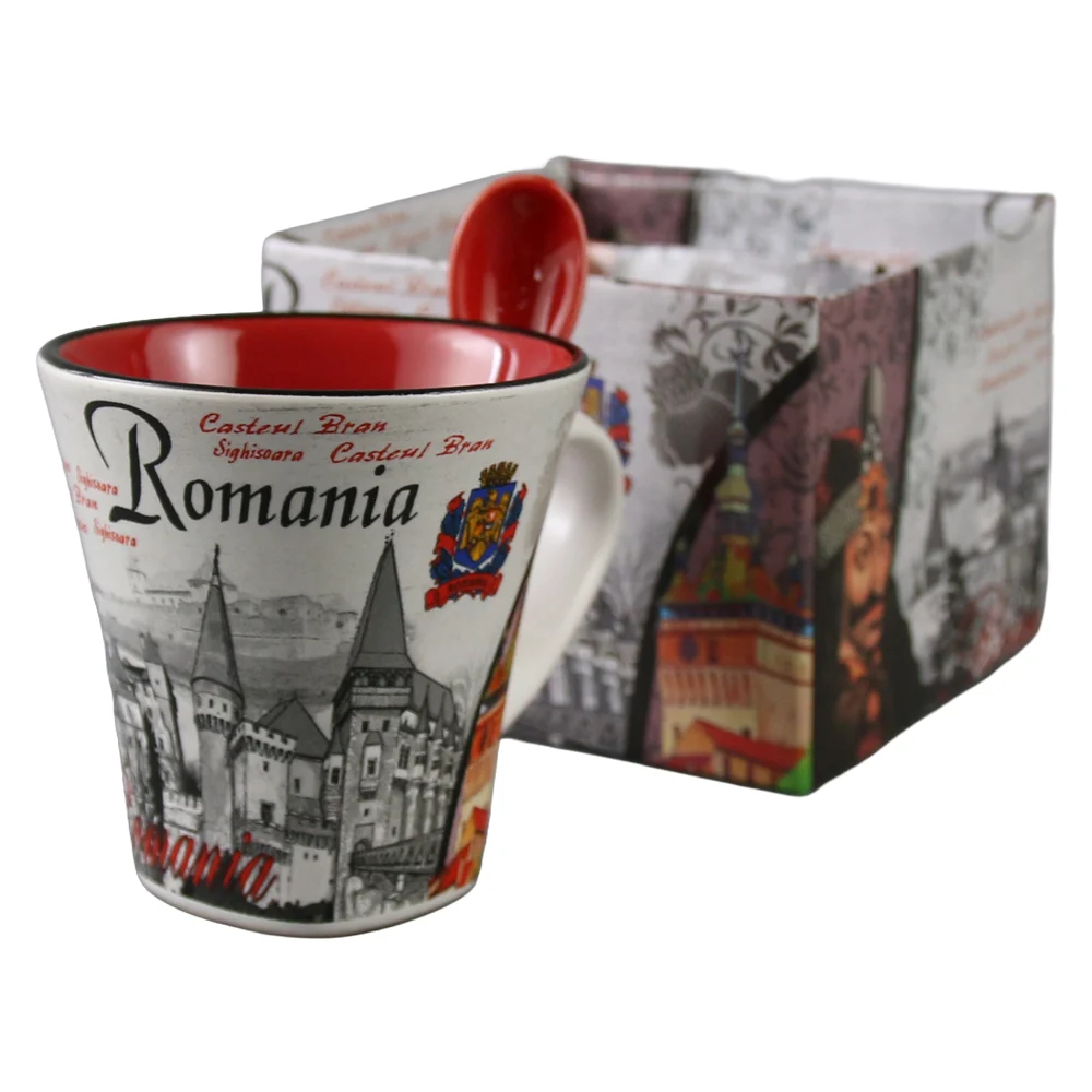 Cana din ceramica cu lingurita Romania 90 ml 9 x 7 x 9 cm culori diferite [6]