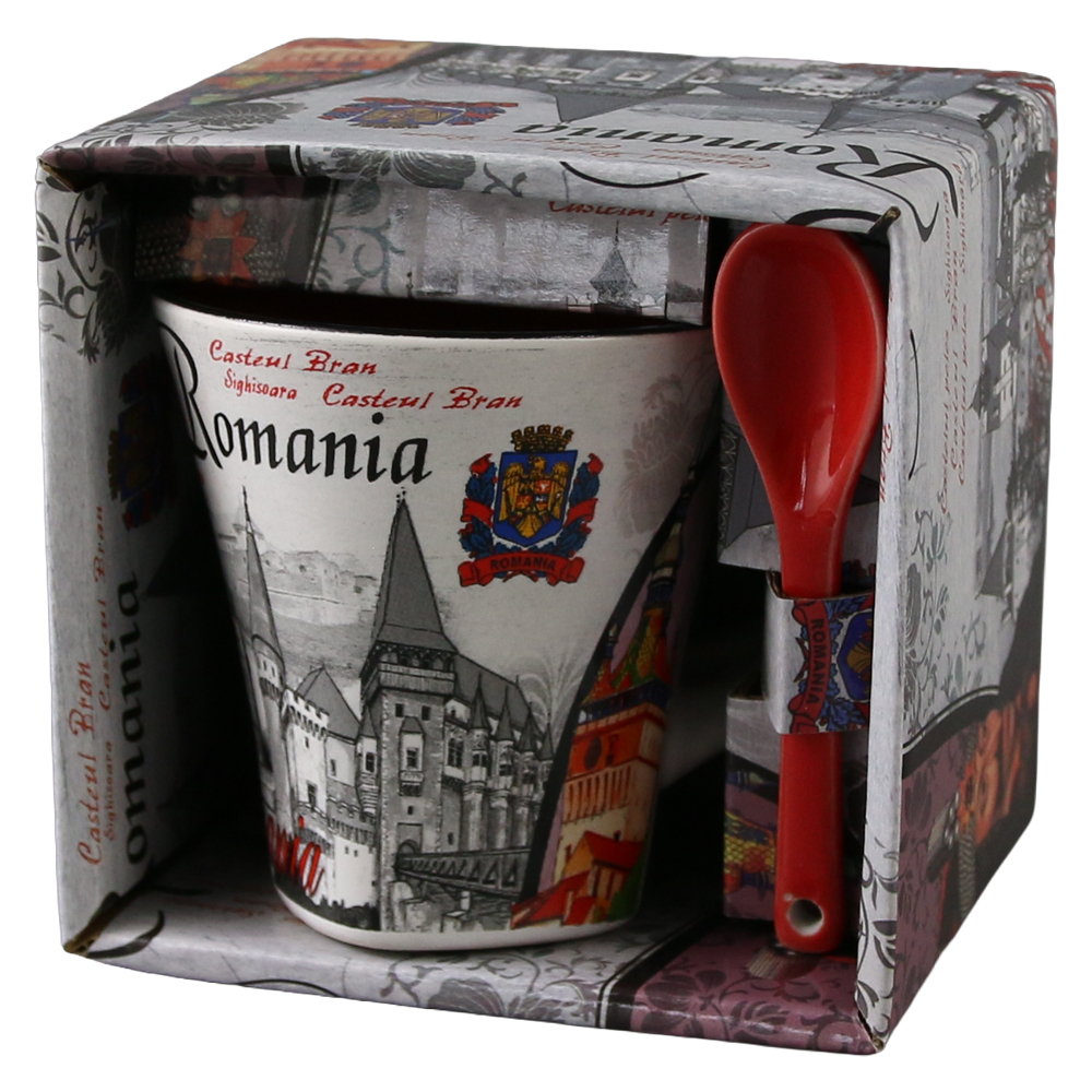 Cana din ceramica cu lingurita Romania 90 ml 9 x 7 x 9 cm culori diferite [2]