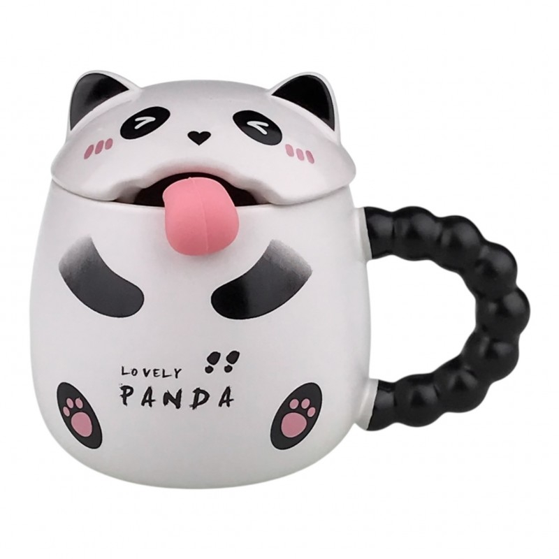 Cana ceramica panda cu capac si lingurita [2]