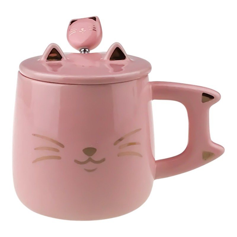 Cana ceramica cu capac si lingurita 9x10 cm Pisica [6]