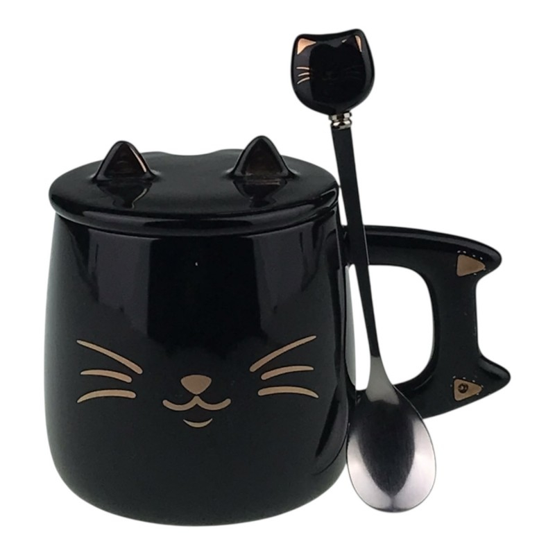 Cana ceramica cu capac si lingurita 9x10 cm Pisica [3]