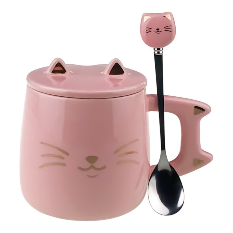 Cana ceramica cu capac si lingurita 9x10 cm Pisica [7]