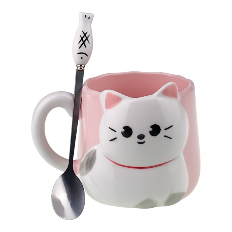 Cana ceramica cu lingurita 10x10 cm Pisica [2]