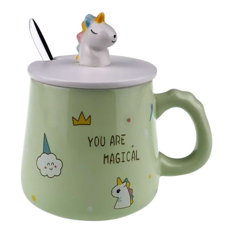 Cana ceramica cu lingurita si capac 10x13 cm Unicorn [4]