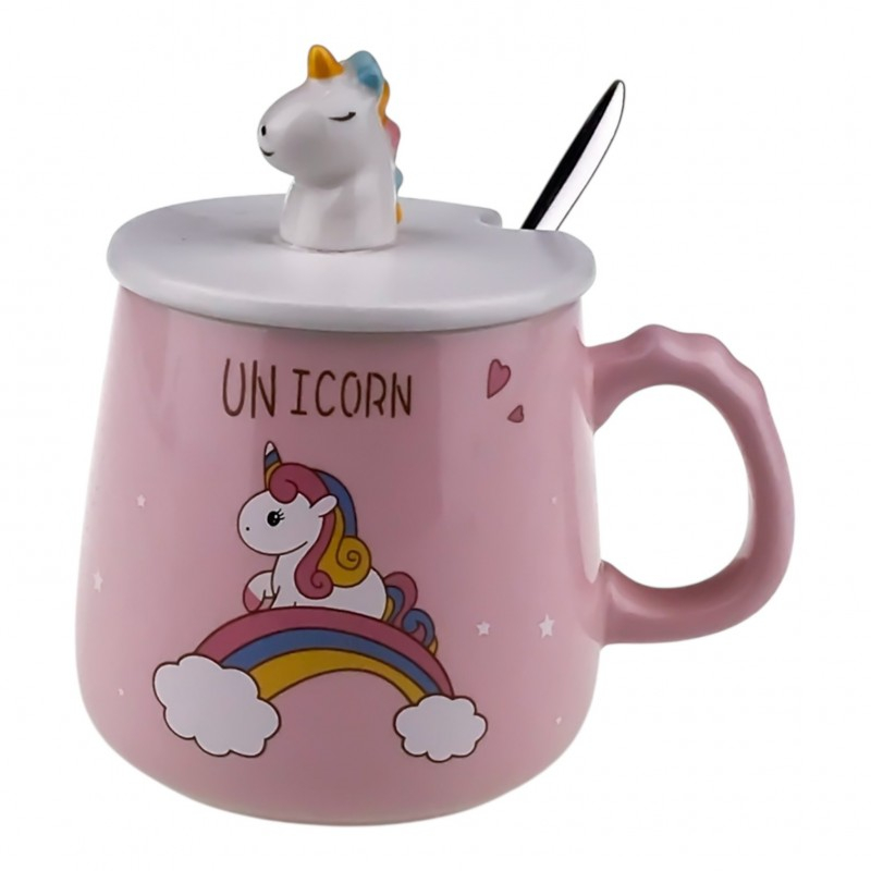 Cana ceramica cu lingurita si capac 10x13 cm Unicorn [2]