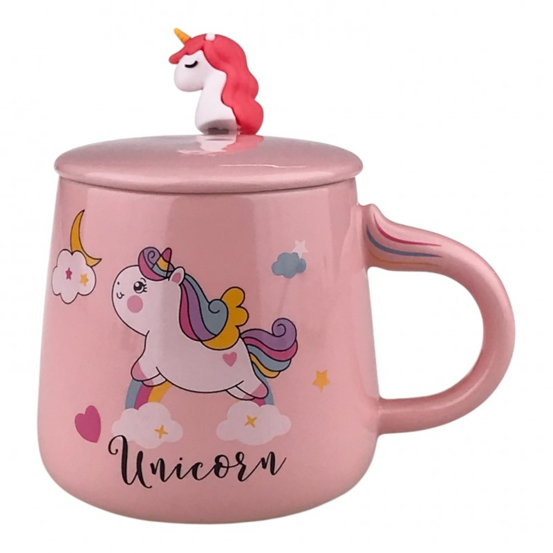 Cana ceramica unicorn cu capac si lingurita 9x10 cm [4]