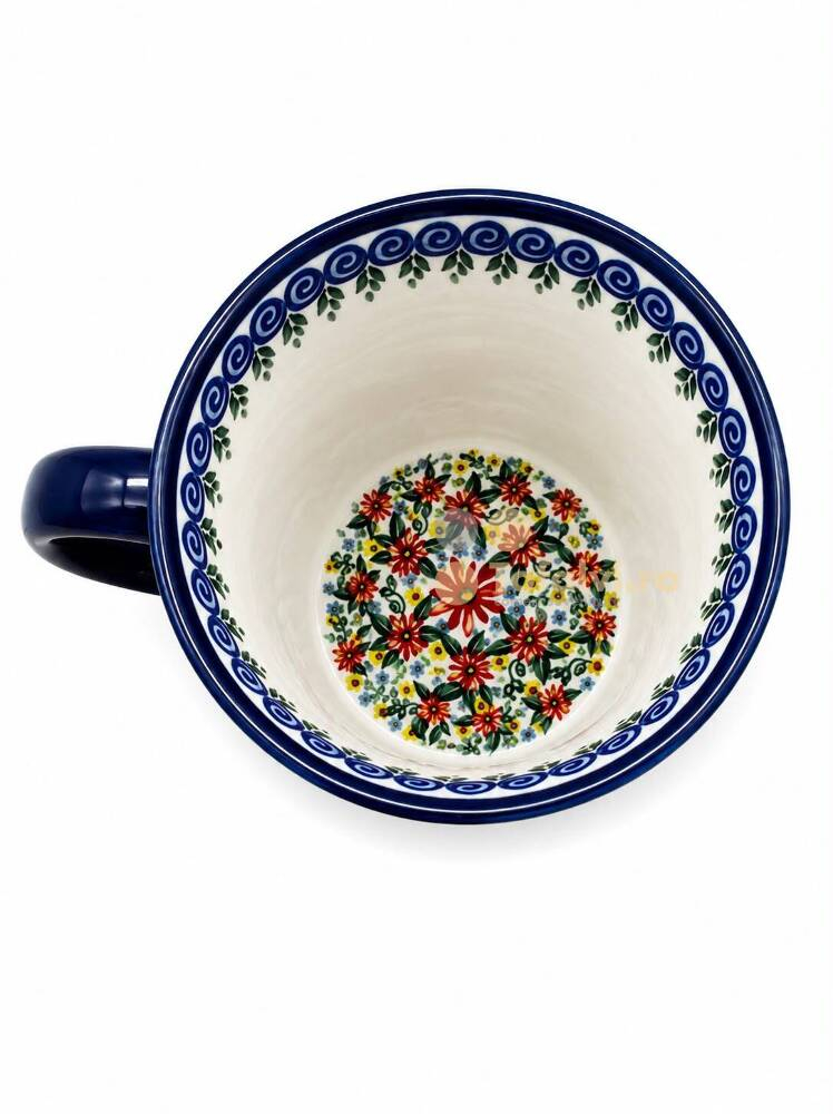 Cana din ceramica cu model floral rosu-albastru [2]