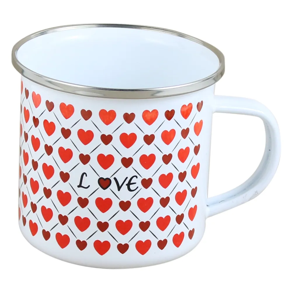Cana metalica emailata 240 ml model Love cu inimioare rosii [1]