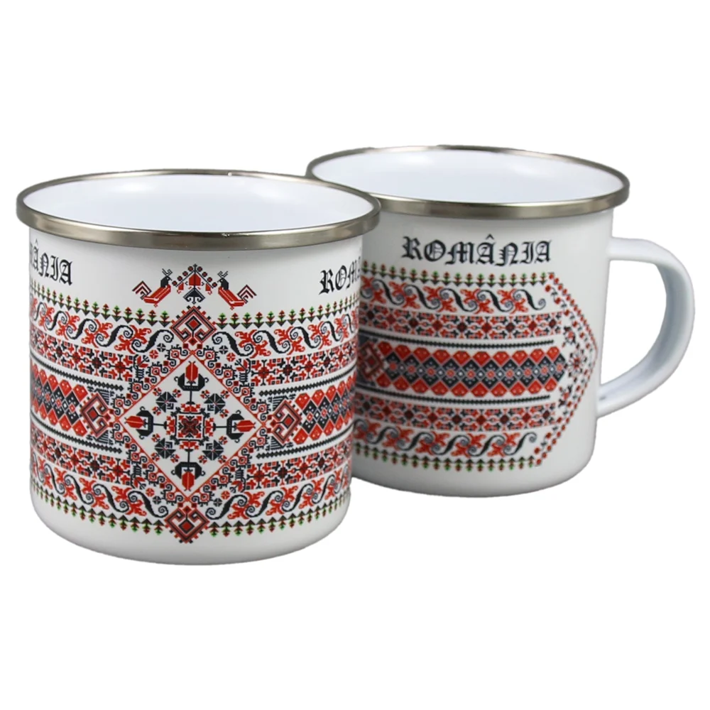 Cana metalica emailata 240 ml Romania cu motive populare [1]