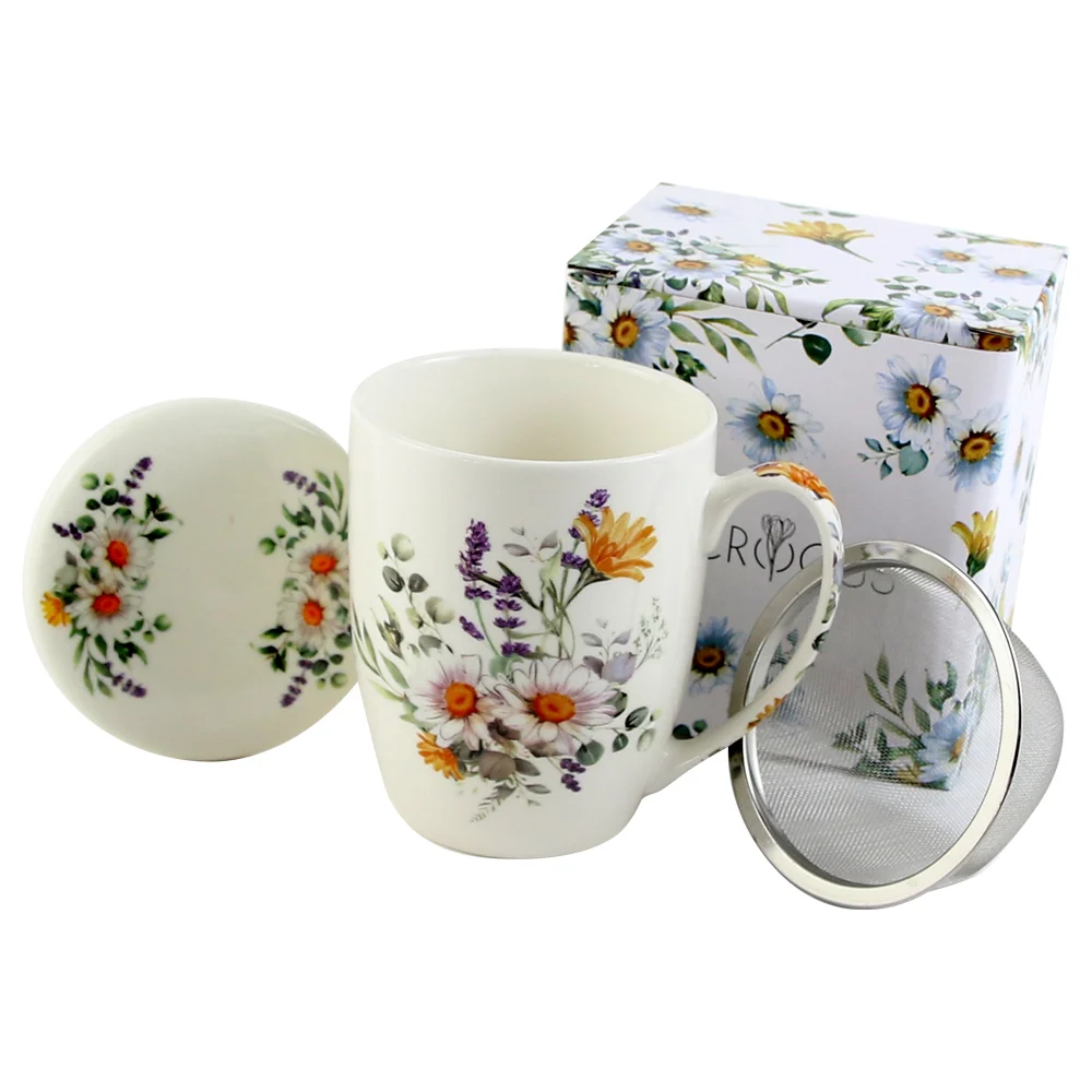 Cana portelan cu infuzor metalic si capac 350 ml „Basket of Flowers-Daisy” [1]