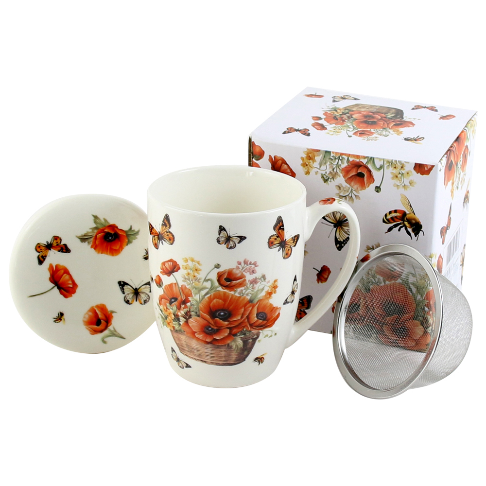 Cana portelan cu infuzor metalic si capac 350 ml, „Basket of Flowers-Poppies” [1]