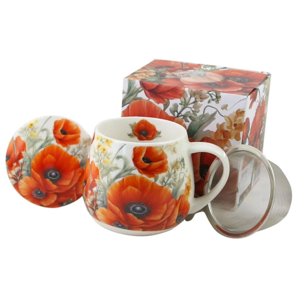 Cana portelan cu infuzor metalic si capac 430ml Poppies [1]