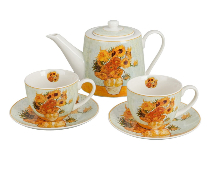 Set ceainic cu 2 cesti farfurioare infuzor metalic si capac Sunflowers Vincent van Gogh [2]
