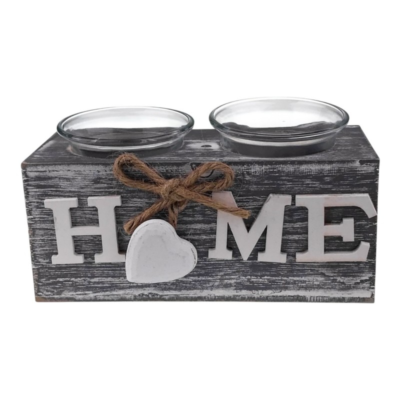 Candela lemn cu doua pahare din sticla 15x8 cm Home [3]