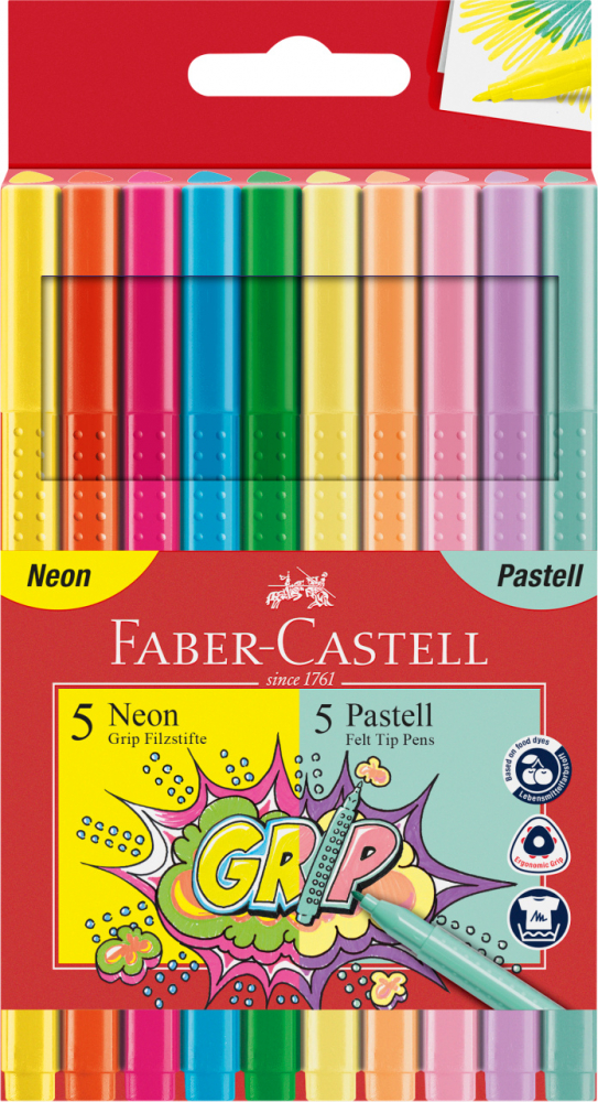Carioca 10 culori pastel si neon Grip Faber-Castell [1]