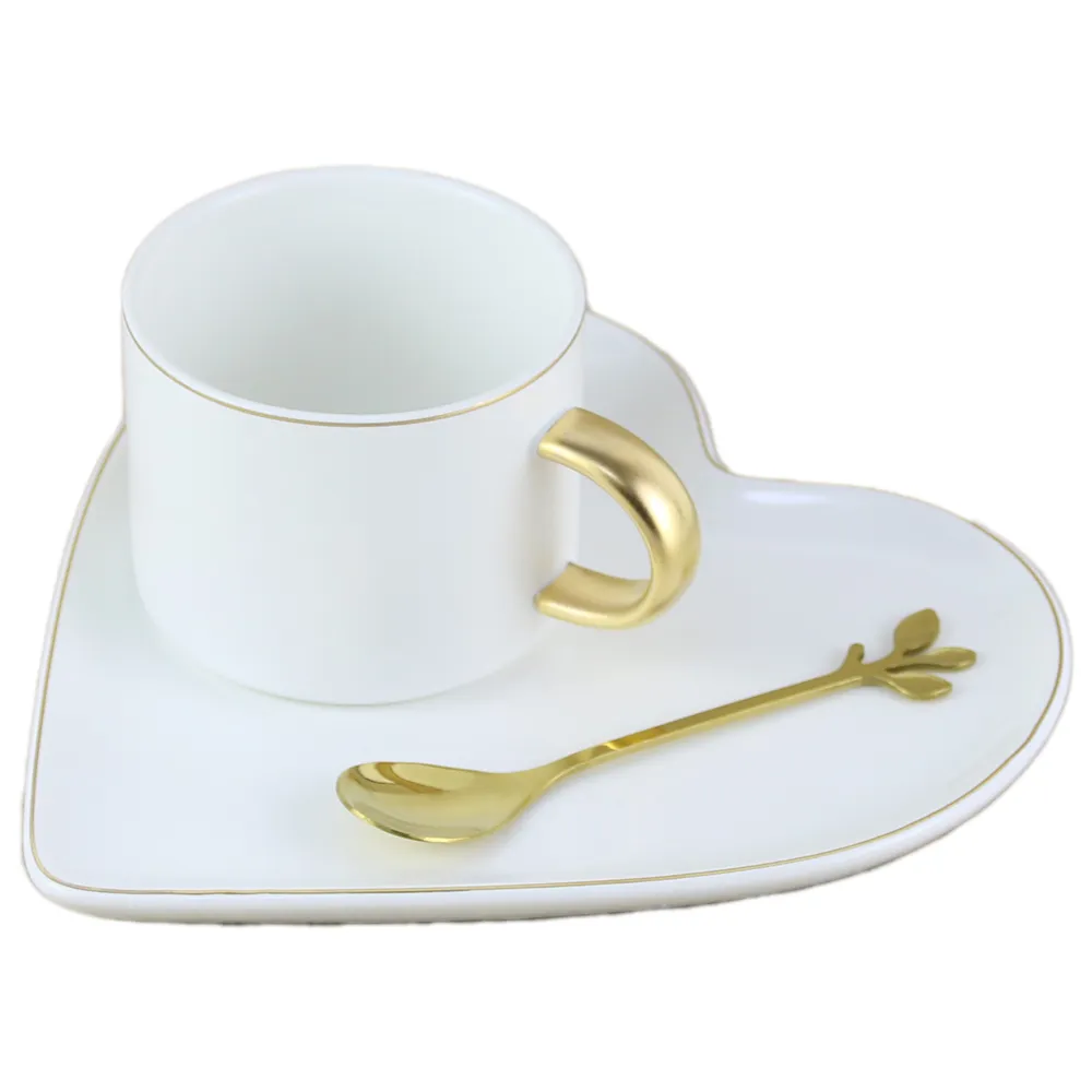 Ceasca de cafea cu farfurie ceramica si lingurita 19 cm Inima [2]