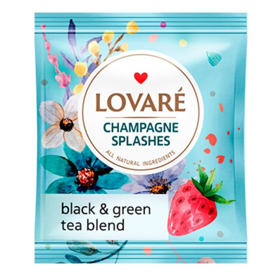 Amestec de ceai negru, ceai verde, capsune si petale de albastrele Champagne Splashes 24 plicuri x 2 g Lovare [4]