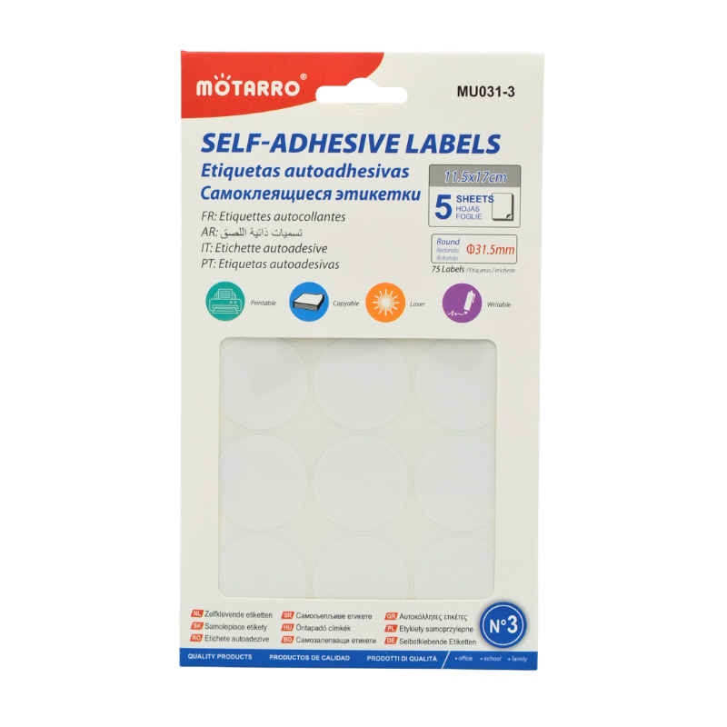 Set 5 coli etichete autoadezive buline albe 31.5 mm Motarro [1]