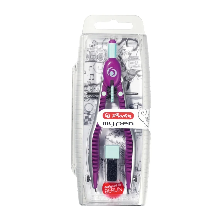 Compas my.pen plastic cu rezerve mina diverse culori Herlitz [3]